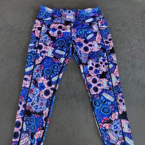 Constantly Varied Gear Electric Blue Sugar Skull Full Length Leggings XL